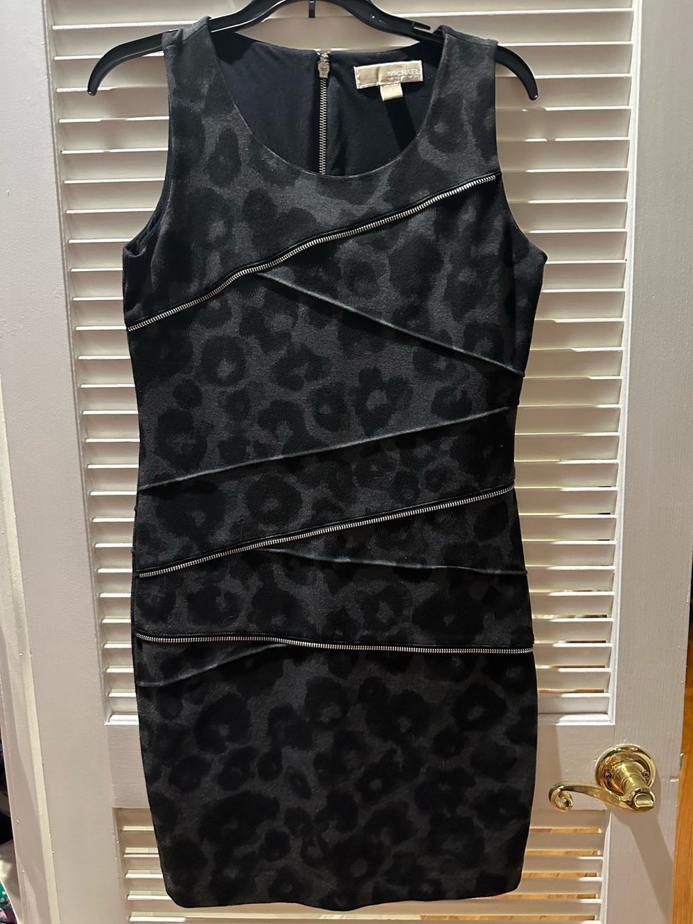 MICHAEL Michael Kors Black Leopard-Print Zip-Trim Sheath Dress